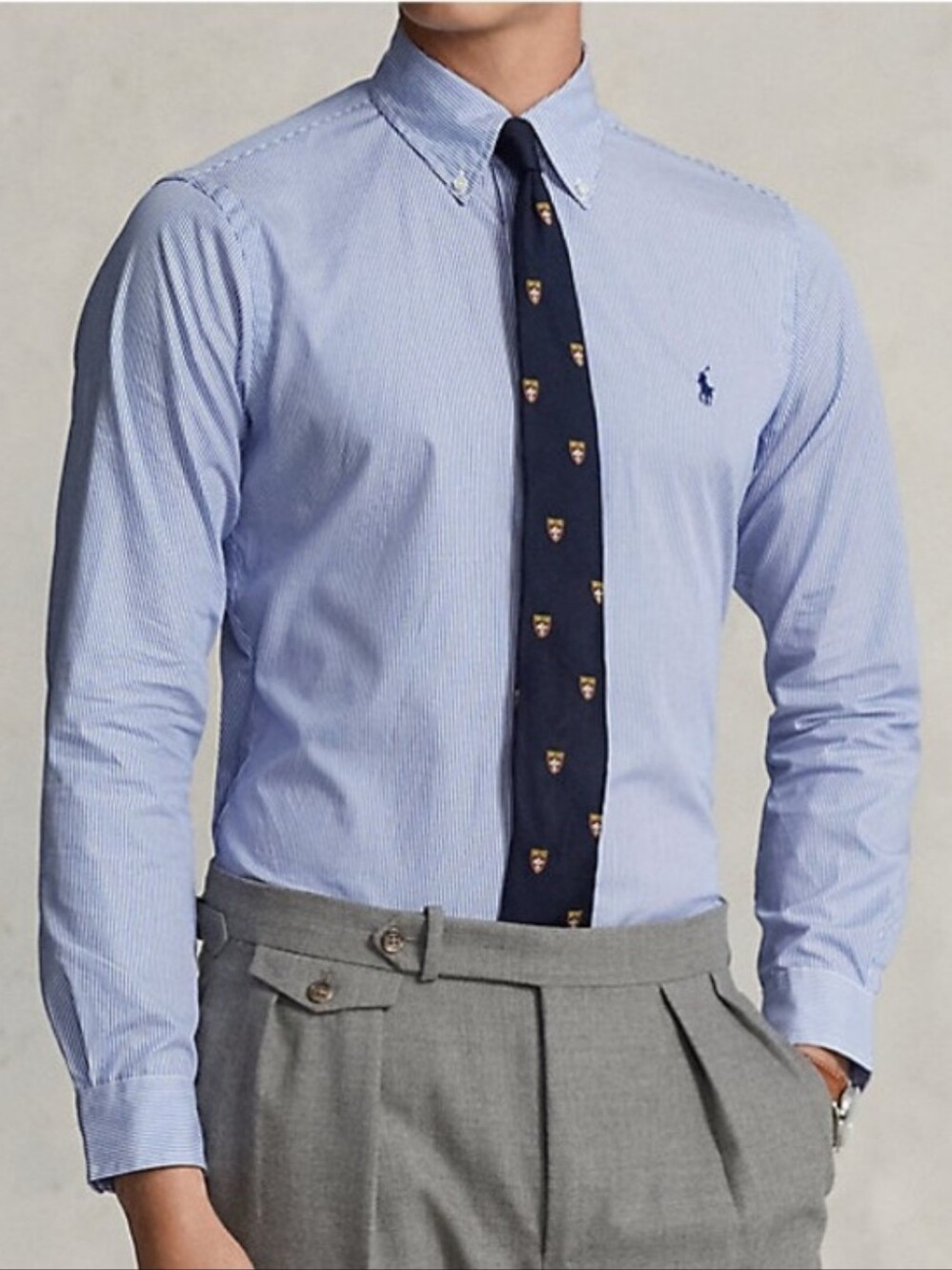 POLO RALPH LAUREN Blue Stripe Cotton Poplin Button Down Dress Shirt Size Large